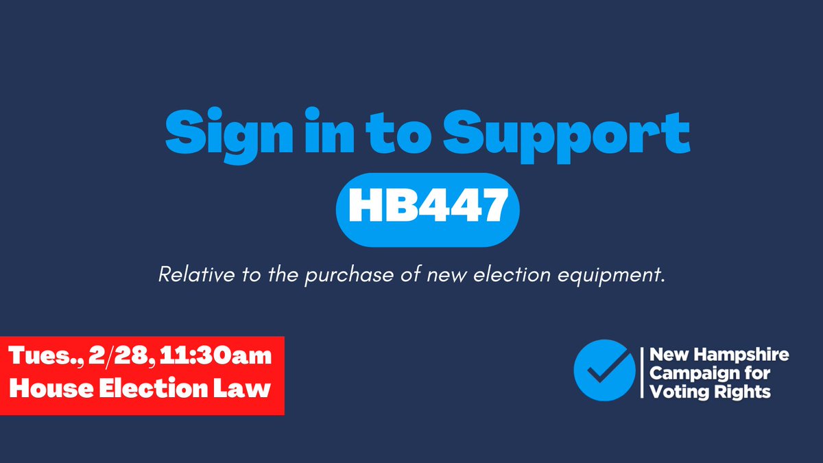 NHVotingRights's tweet photo. HB447 would provide funds for towns to purchase new ballot counting devices and other equipment. All towns that machine count ballots will need to buy new devices by 2025, and HB447 takes the burden off of local taxpayers. Sign in SUPPORT here: https://t.co/FqGTiMjD7I #NHPolitics https://t.co/cgGgCTx94r
