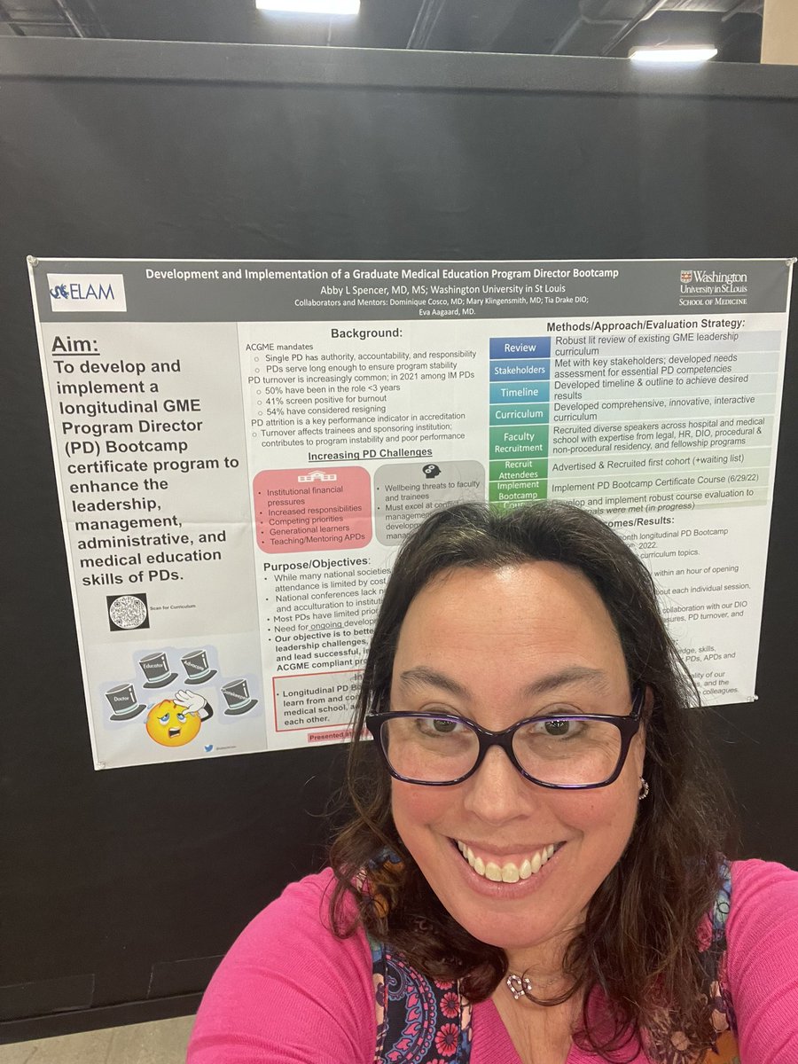 abbyWUim's tweet photo. 🩺🥼📚Sneak Peek! Just hung up my @ELAMProgram project poster at #ACGME2023 for the session tonight! Very excited to share our @WUSTLmed @WashUAcadEd #PDBootcamp longitudinal certificate program for #PDs & aspiring PDs. Stop by #58 at #MeaningInMedicine to chat w @dcoscomd & me! https://t.co/Kuk4fA04of