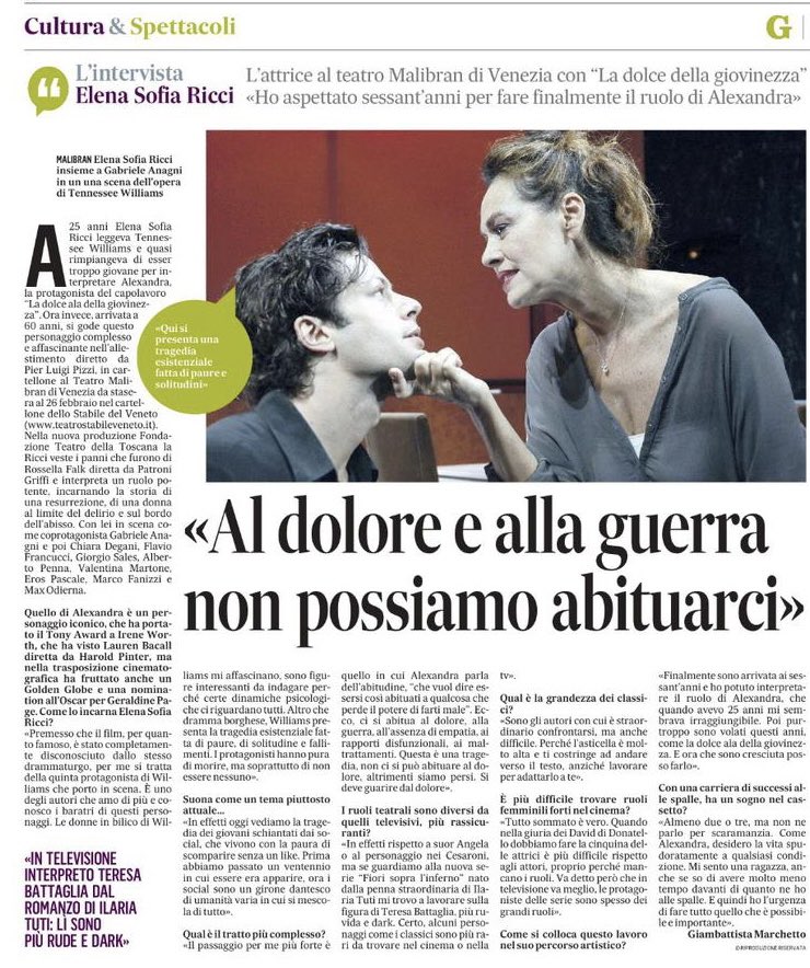 Elena Sofia Ricci protagonista di un altro dramma si Tennessee Williams - in scena al Teatro Malibran di Venezia - intervista per @Gazzettino @TSVeneto