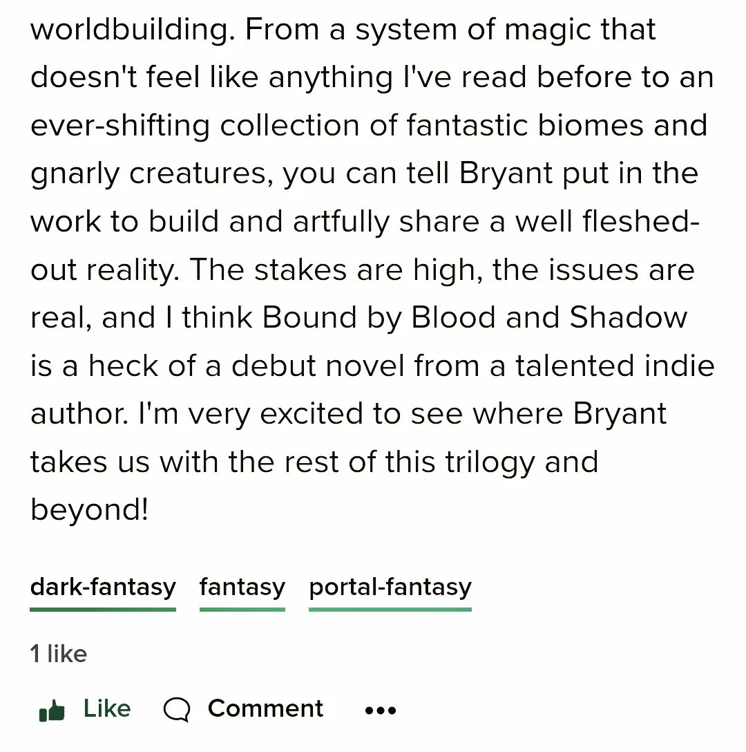 L_R_Bryant's tweet photo. ✨ THIS REVIEW ✨
ARC readers, strangers, are reading and reviewing my debut! Launch is TWO DAYS away.

#WritingCommunity #fantasy #epicfantasy #darkfantasy #portalfantasy #debutnovel #indieauthors #BookReview https://t.co/T3frpuOclN