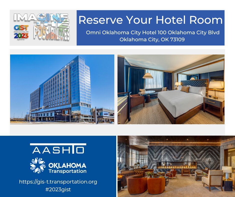 Book your stay #AttheOmni today! The 2023 GIS-T Room Block Close Date is Tuesday, March 21st or when the block becomes full, whichever comes first. Don't wait! Register for #2023gist & reserve your room 
at the Omni Oklahoma City Hotel today tinyurl.com/ybzfdv82