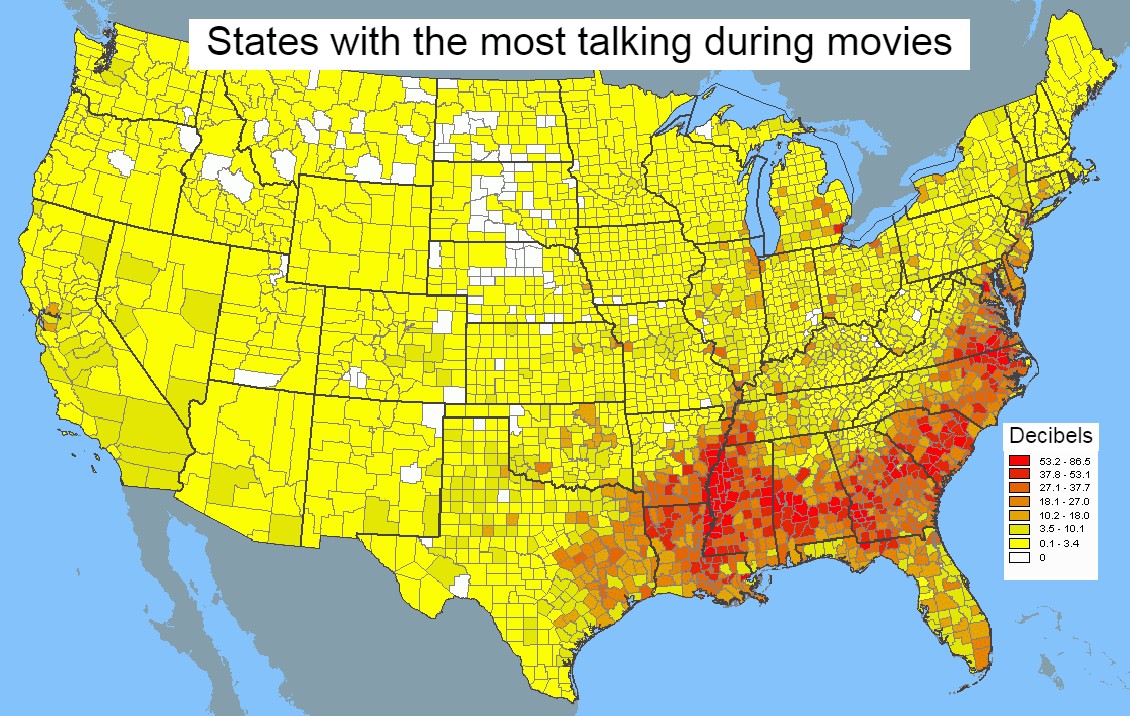 BussySmeller2's tweet photo. Conservatives like to complain about people talking during movies but interestingly it's Red states with Republican governors where people talk the loudest. https://t.co/vzz75UZtKo