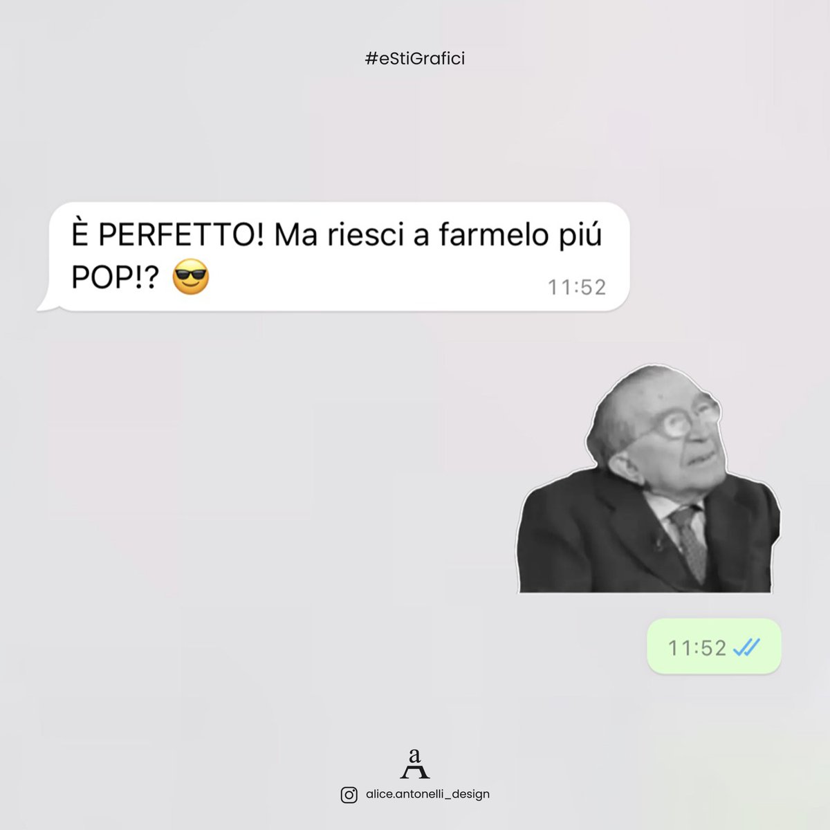 Un classico…

#estigrafici #chatmeme #andreottimeme #vitadagrafico #cliente #richiesteimprobabili  #memechat #memeitalia #memegrafico #memegraphicdesigner #freelanceitalia #grafico #graficofreelance #graphicdesignitaly #robadagrafici #meme #aliceantonelli #graficiitaliani