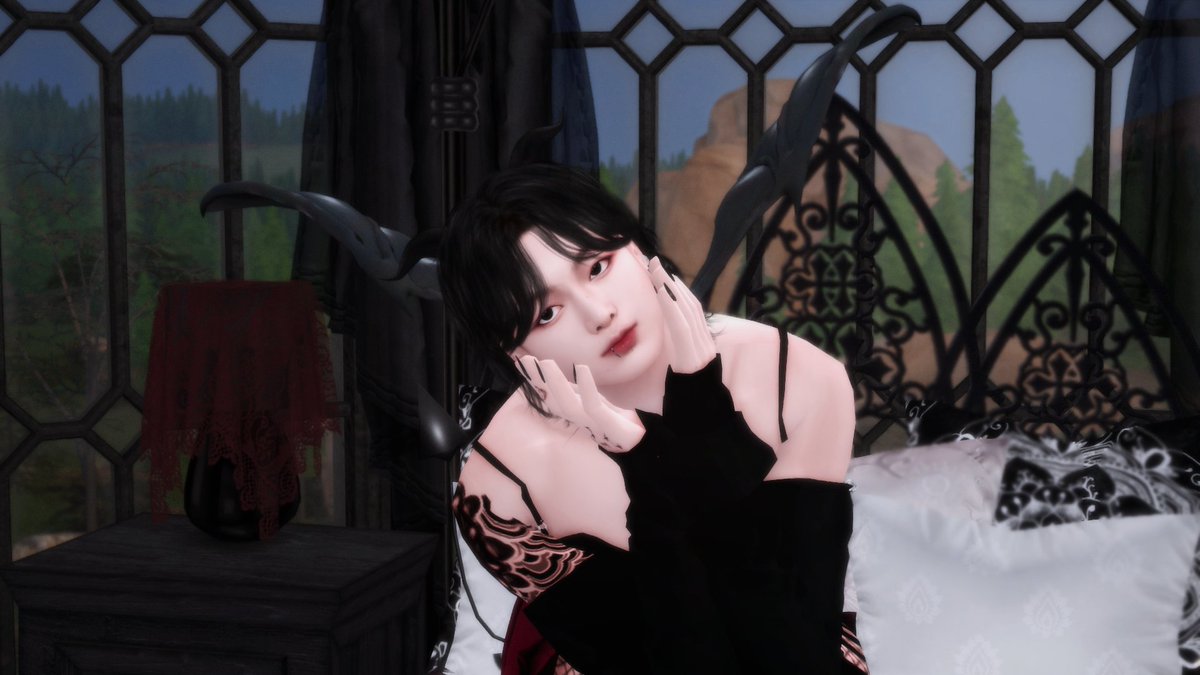 sims_4_vkook's tweet photo. au, where koo is an adorable and curious half-vampire, half-succubus, who decided to break into the house of a local rich man looking for some interesting things.  #vkook #taekook #sims4 https://t.co/ynoO9I28lc