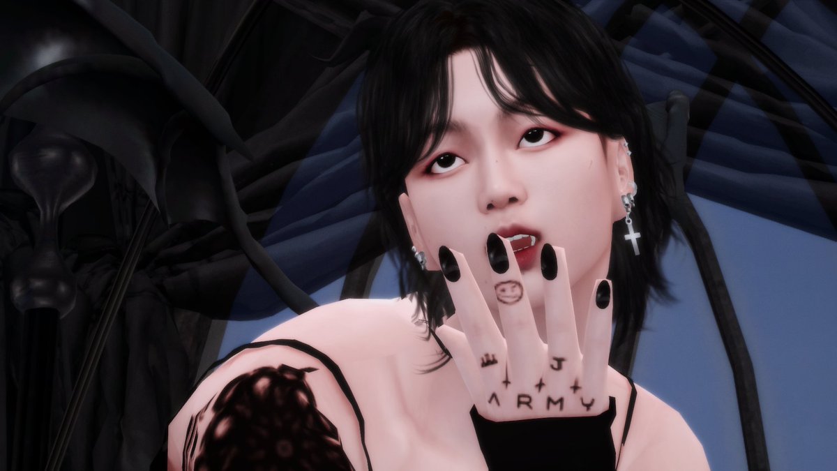 sims_4_vkook's tweet photo. au, where koo is an adorable and curious half-vampire, half-succubus, who decided to break into the house of a local rich man looking for some interesting things.  #vkook #taekook #sims4 https://t.co/ynoO9I28lc