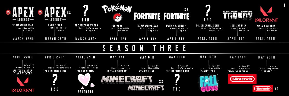 GamersFeud's tweet photo. MARK YOU CALENDAR 📅

@GamersFeud Season 03 will be launching on March 22nd! 

✅ New hosts &amp; staff
✅ 6 months of gameshows
✅ Tournament of Champions 3 (Info Soon)
✅ New themes, gameshows, and MORE!

📰Sign up early: https://t.co/2woHnTfJmV https://t.co/736Re6Lt9s