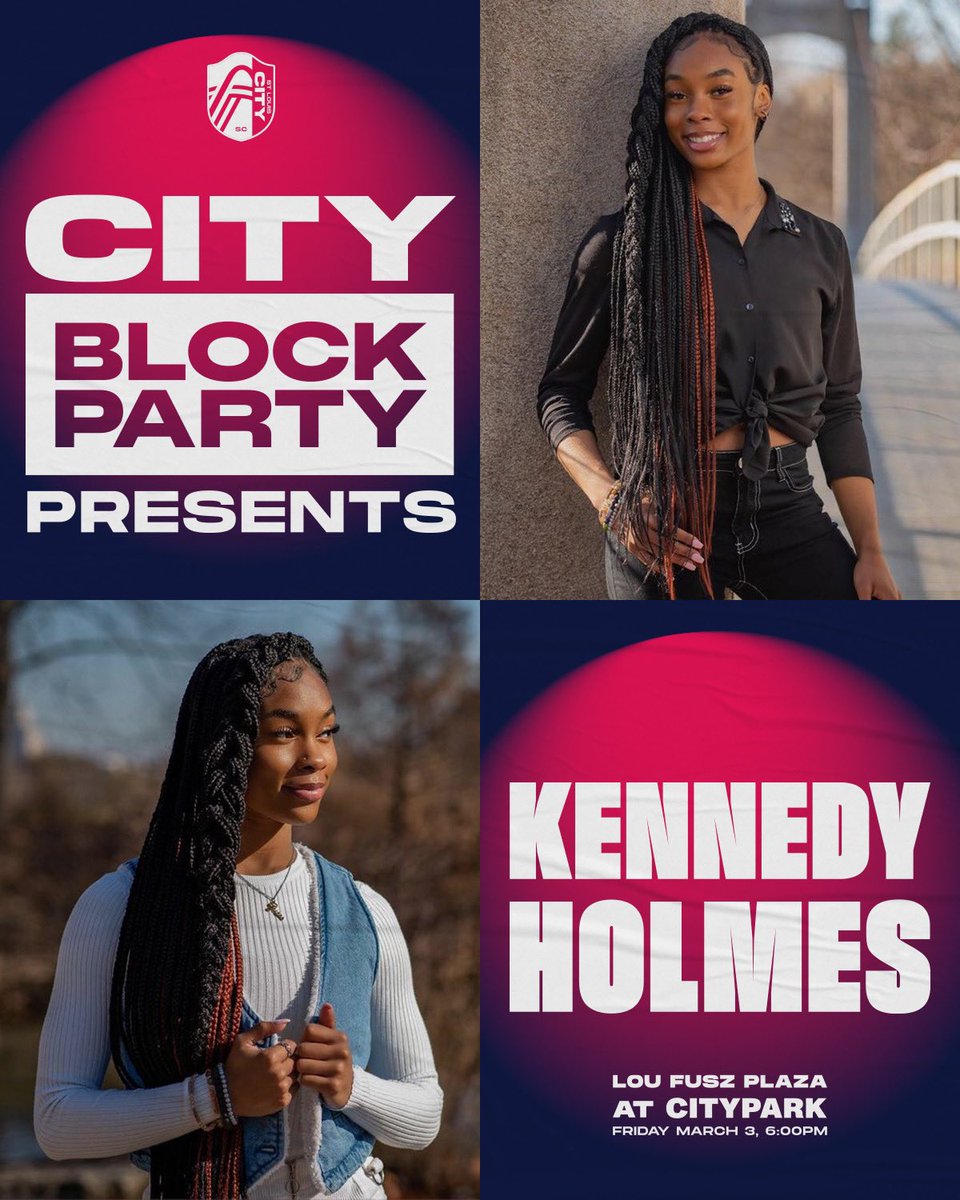 imkennedyholmes's tweet photo. What's up STL! So excited to be opening the stage at the CITY Block Party on Friday, March 3rd, and singing the national anthem for @stlcitysc's first home game on Saturday! Game's sold out but get your FREE tickets for Friday's show here, https://t.co/JDrUC9ot6I #STLSCPartner https://t.co/L38rvhTzKJ
