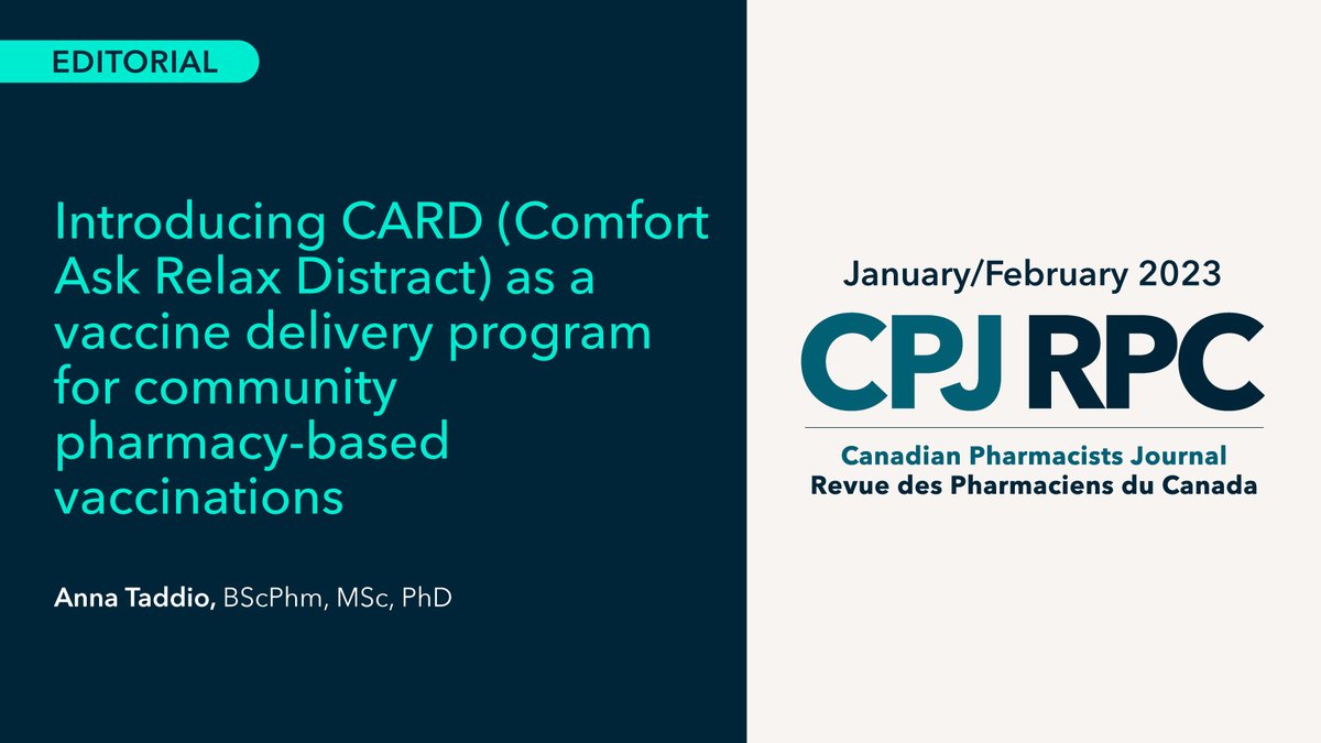 CPhA/APhC (@cphaaphc) on Twitter photo #DYK that the #CARDSystem improves the vaccination experience by reducing immunization stress-related responses?
📖 Check out this editorial from <a href="/DrATaddio/">Anna Taddio</a> in <a href="/CPJ_RPC/">Canadian Pharmacists Journal</a> to learn more about the tool and how #pharmacists can use it: ow.ly/Njne50MYzW5
#KidsVaccinesDay #DYK that the #CARDSystem improves the vaccination experience by reducing immunization stress-related responses?
📖 Check out this editorial from <a href="/DrATaddio/">Anna Taddio</a> in <a href="/CPJ_RPC/">Canadian Pharmacists Journal</a> to learn more about the tool and how #pharmacists can use it: ow.ly/Njne50MYzW5
#KidsVaccinesDay