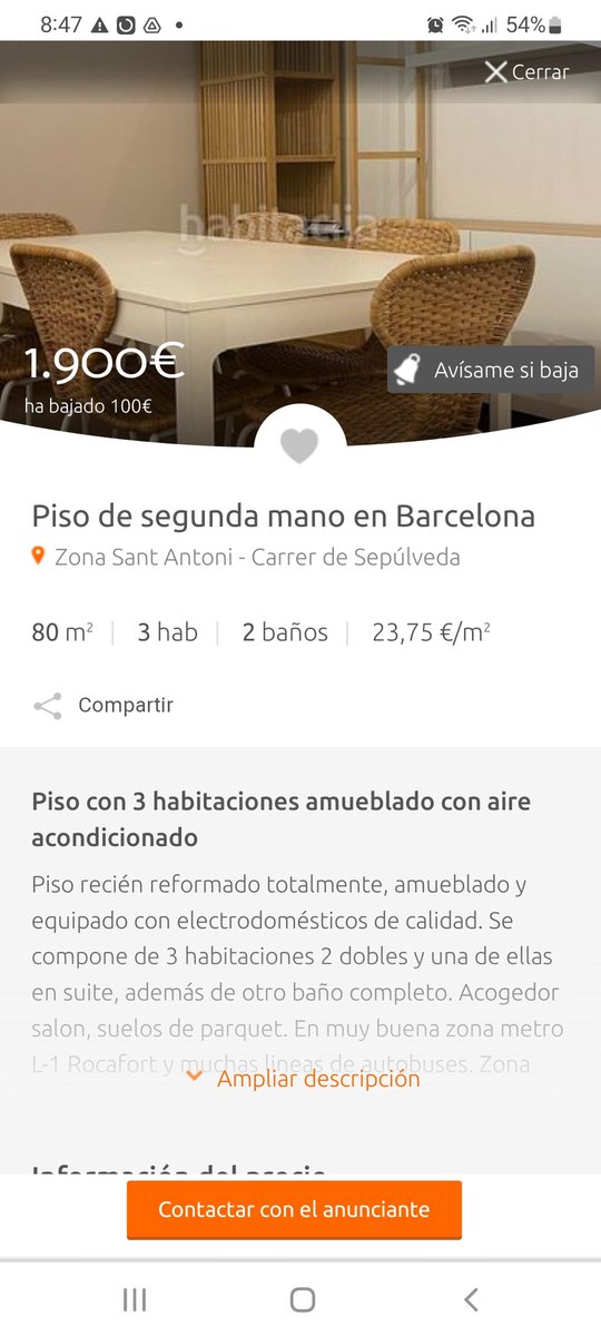 <a href="/BCN_Ecologia/">BCN_Ecologia</a> <a href="/Bcn_Eixample/">BcnEixample</a> 24,61€ el m2!! 1900€ de lloguer un pis de 80m2, per sota de la mitjana de preus de la zona.  I sí, la superilla us ha quedat molt cuqui. Enhorabona als privilegiats que es puguin permetre viure a Sant Antoni!