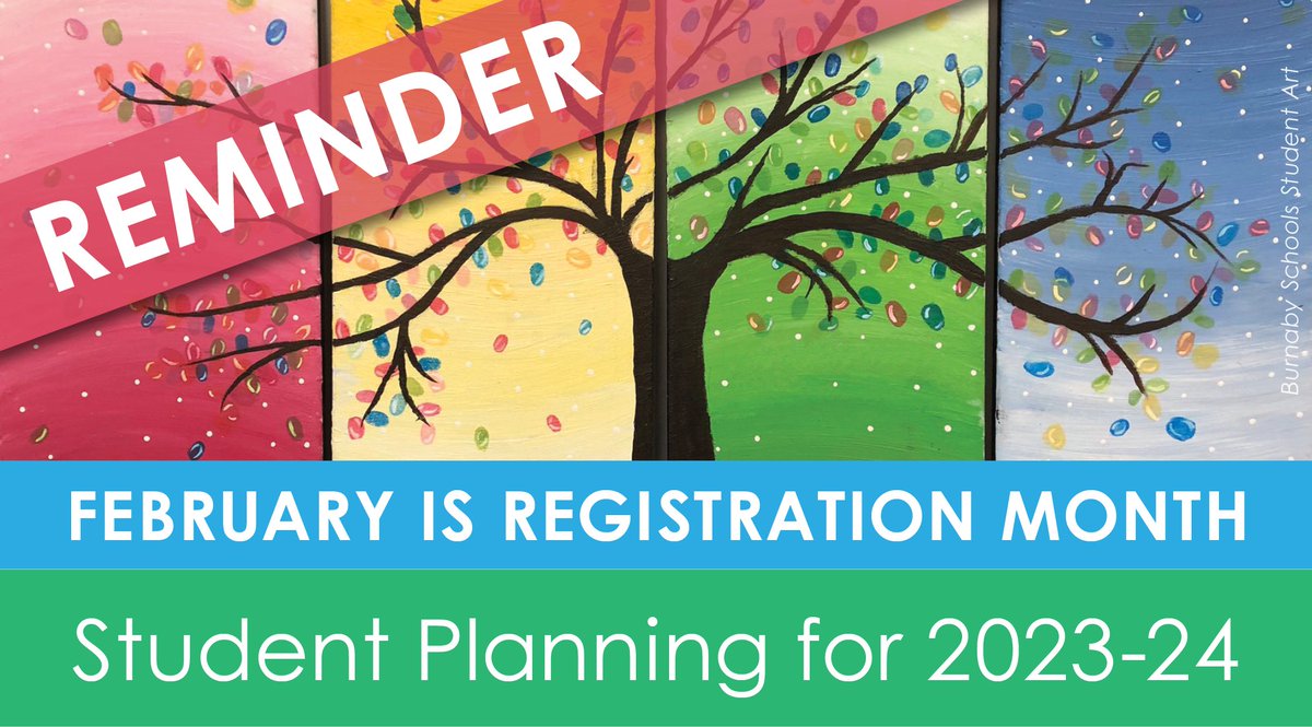 It's registration month. Register &/or apply in February if you are: * Starting Kindergarten * Applying for French Immersion & other Programs of Choice (deadlines vary) * Applying to attend a school other than your home school * New to Burnaby Learn more: ow.ly/oi7550MktGy