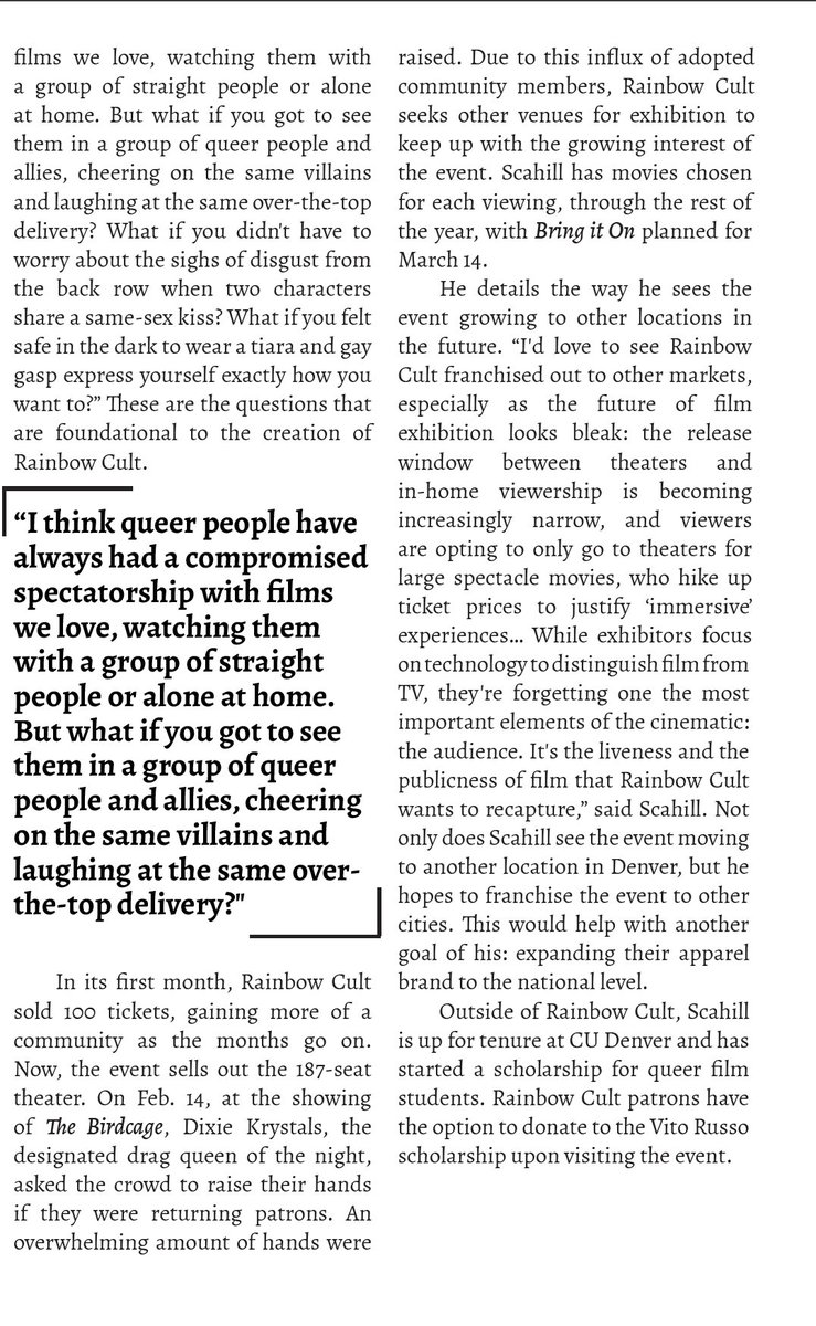 THE SENTRY did a feature this on Rainbow Cult, its success, and our future plans for the event. 🌈
Full issue: online.flippingbook.com/view/106760830…
Next show is March 14 with BRING IT ON: rainbowcultdenver.com