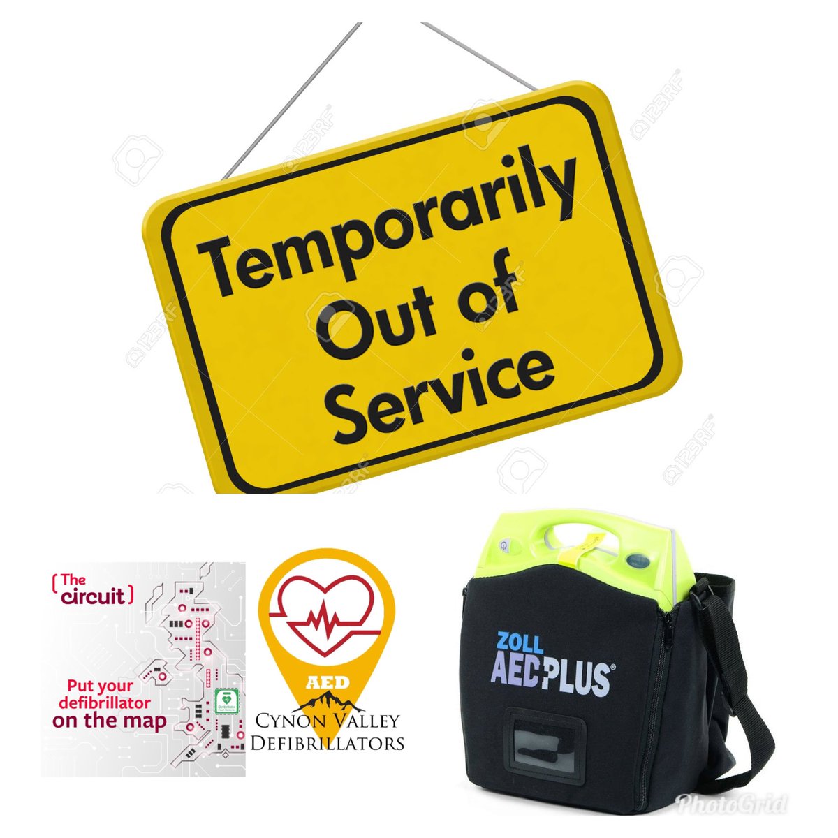 Just to let you know that the defibrillator from
Cwmaman Pharmacy is temporarily out of service.
If you need to return the unit please get in contact with us.
Thanks