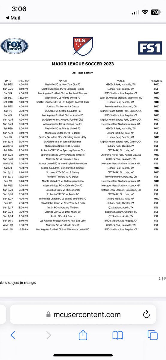 Steven Goff on Twitter "Fox Sports’ MLS regular season schedule"