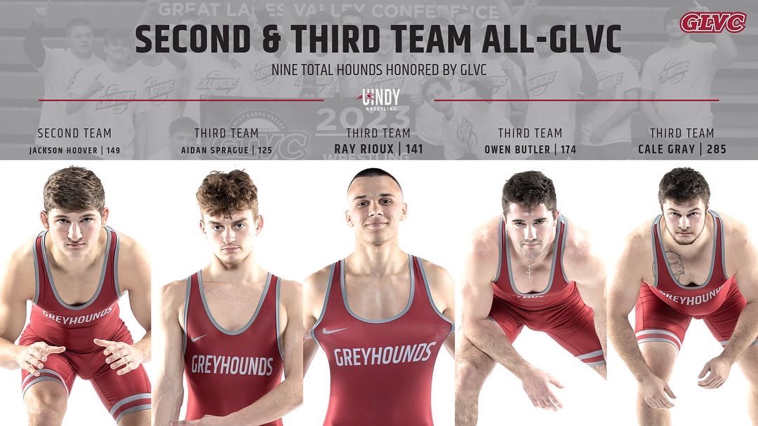 UIndyWrestling's tweet photo. The Hounds cleaned up in the annual @glvcsports awards, with NINE Greyhounds earning conference honors. https://t.co/EXfP3Vb21k
