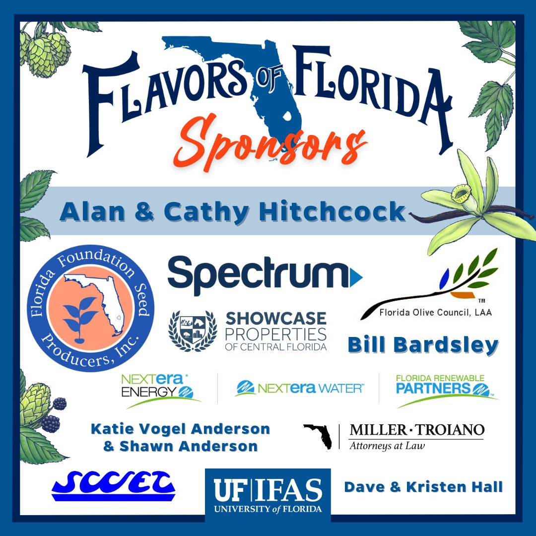 Flavors of Florida is just one month away! 🍊🦪 🍷 A big shout out to our event sponsors – thanks for your generous support! Visit tinyurl.com/IFASFOF23 to learn more and register.