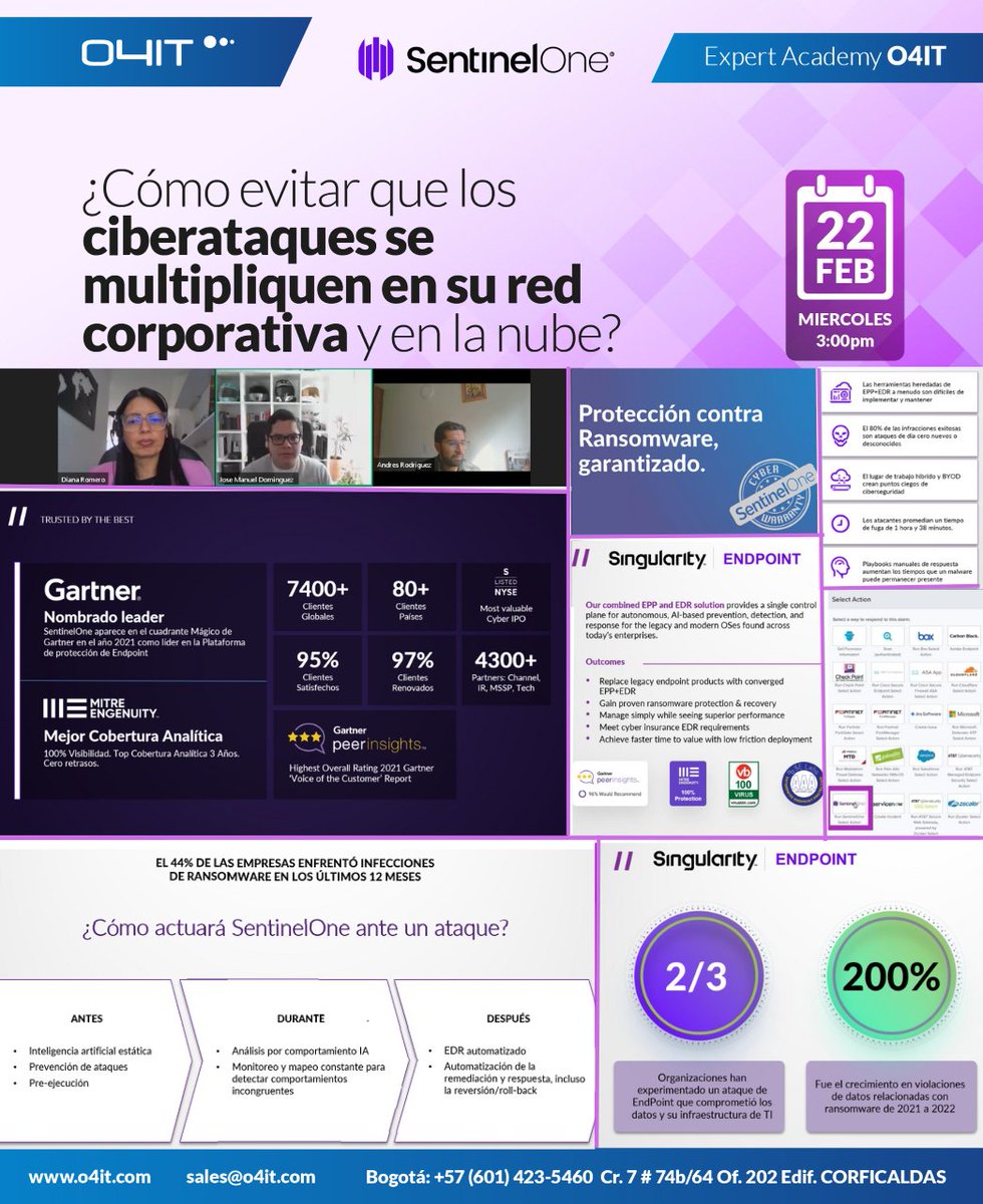 o4it's tweet photo. #O4IT Agradecemos a todos los asistentes de nuestro taller virtual “Protección contra vulnerabilidades” con nuestro aliado estratégico AT&amp;T y su herramienta Sentinel One.

Esperamos poder seguir contando con su participación en próximos eventos #ExpertAcademyO4IT. https://t.co/PbVY5mXRrP