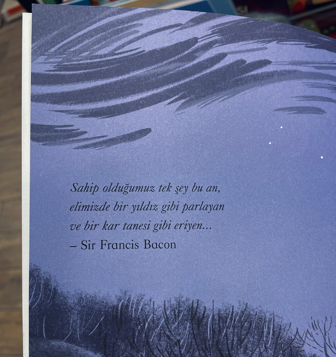 Çocuk kitaplarına daldım bu aralar.
Elime aldığım ilk kitapta bu söz çıktı karşıma.
Zor günler geçiriyoruz ve elimizde yalnızca an var.
Şu an var.
Kıymetini bilelim. 
Sevgiyle…
