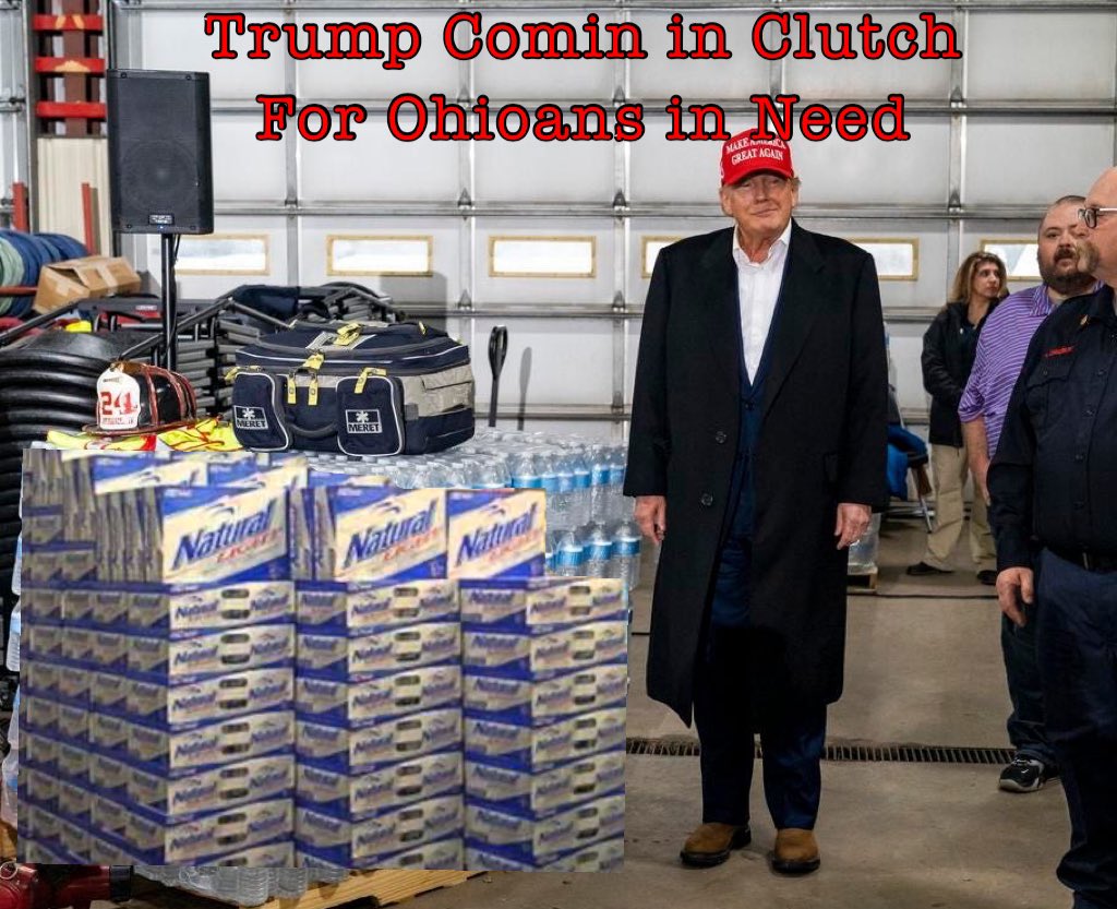 SHROUDEDMETAL's tweet photo. Trump knows what Ohioans really want #eastpalastine #ohiohumor #ohio #dewine #derailment #nattylight #funny #meme #trump #Trump https://t.co/2sZyGdJZRH