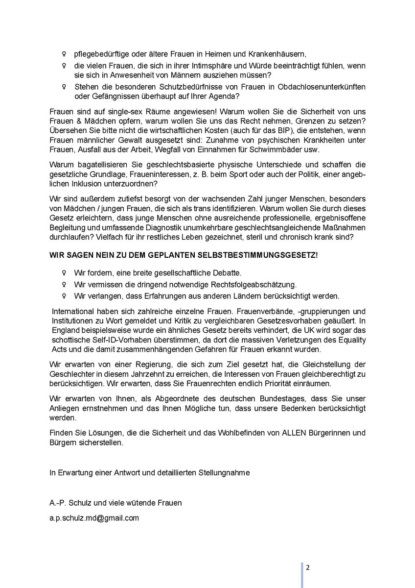 #VieleWütendeFrauen haben diesen ⬇ Brief formuliert, den ich Montagabend an alle Bundestagsabgeordneten der Ampelkoalition und leicht angepasst am Mittwoch an alle Abgeordneten der CDU/CSU und der Linken als persönliche E-Mail versandt habe.
Bitte teilt diesen Tweet!