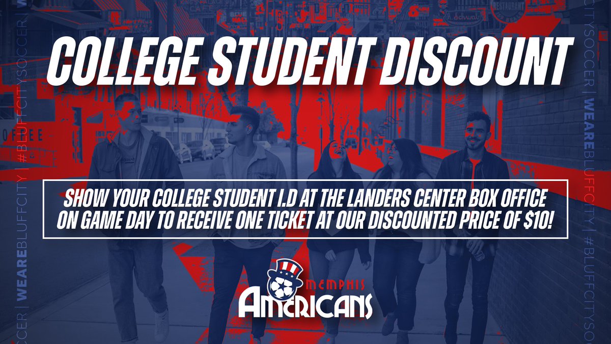 🚨 SPECIAL TICKET PRICING 🚨 

Bring your college 🆔 w/you to any of this season’s <a href="/NISLPro/">National Indoor Soccer League</a> home games to receive a discounted 🎟️!

Come on down to <a href="/landerscenter/">Landers Center</a> this Sunday for our next indoor soccer action! First kick of our double header is set for 4pm.

#BluffCitySoccer