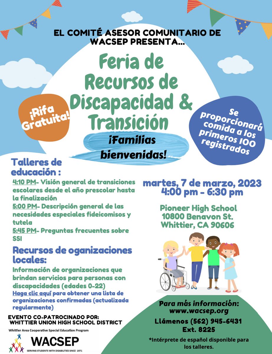 WACSEP COMMUNITY ADVISORY COMMITTEE PRESENTS.....DisabilityResource & Transition Fair on March 7th
For more information: wacsep.org