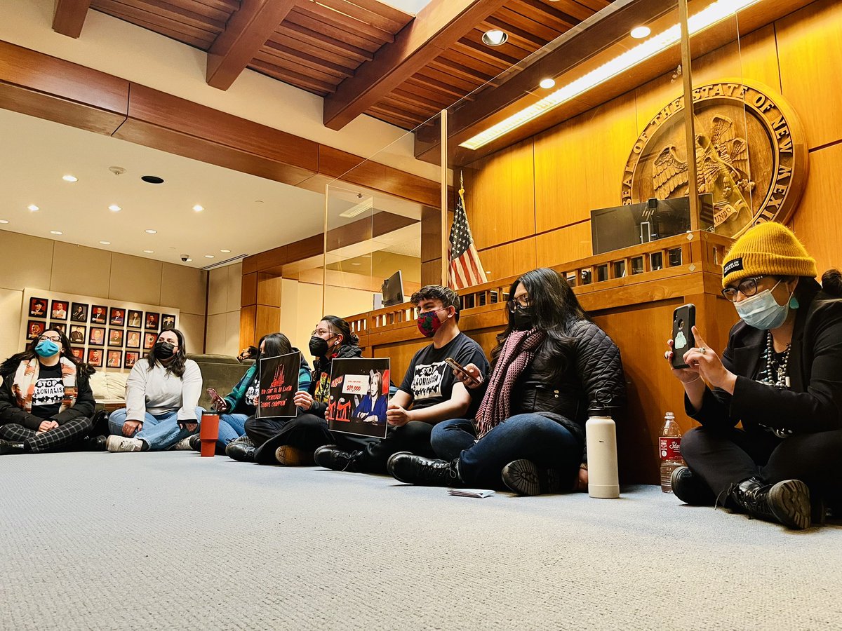 NM No False Solutions Coalition sit-in at NM Governor MLG’s office happening now. “We don’t want your #falsesolutions - death, destruction or pollution.” 
#nmleg