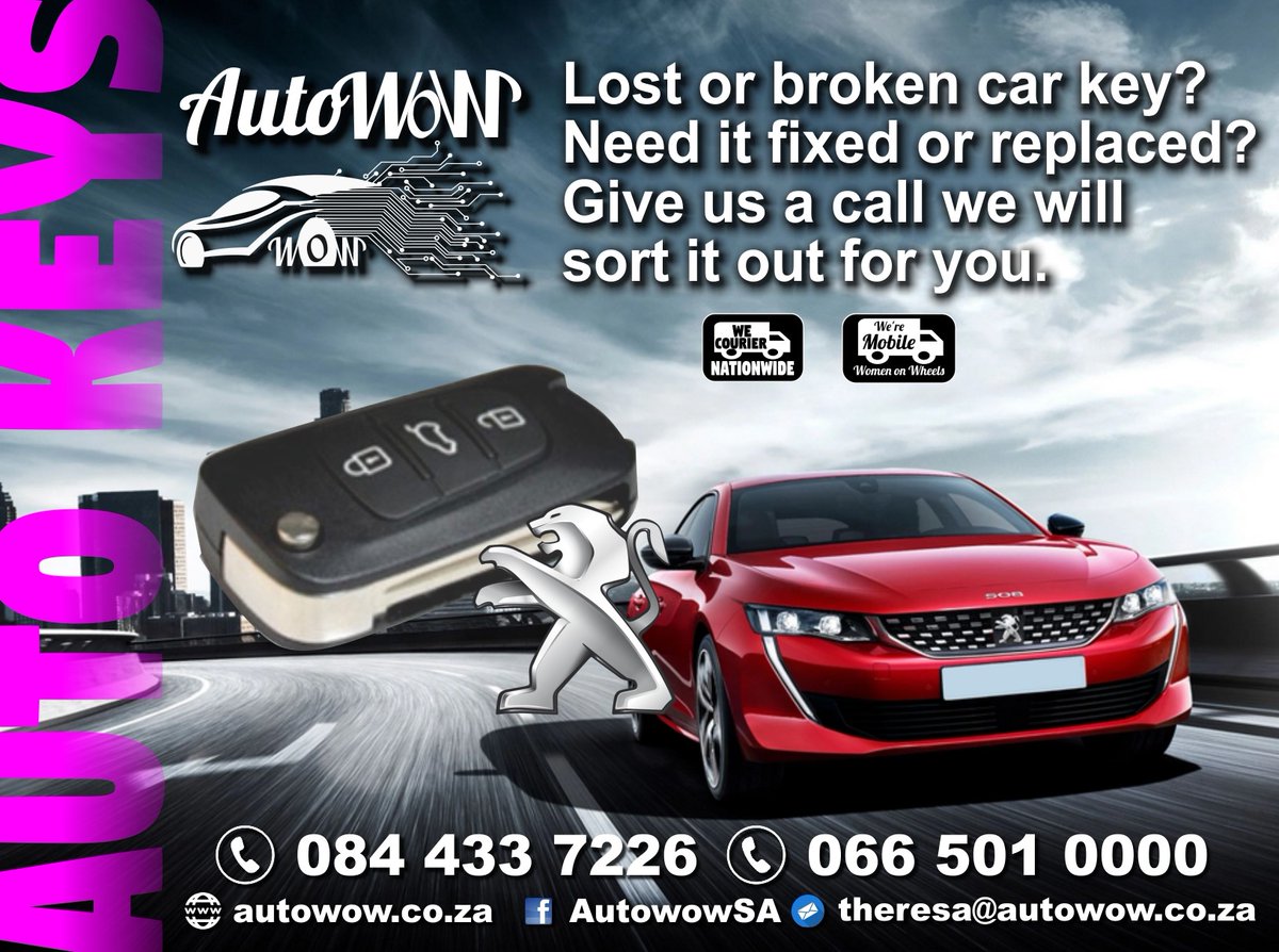 GorePrinting's tweet image. AutoWow Gauteng - Lost or broken car key for your Peugeot? Need it fixed or replaced? Give us a call we will sort it out for you.

Contact us on 0844337226 / 0665010000
Visit autowow.co.za for more information.
or FBpage facebook.com/AutowowSA/

#autoWow #autosparekey