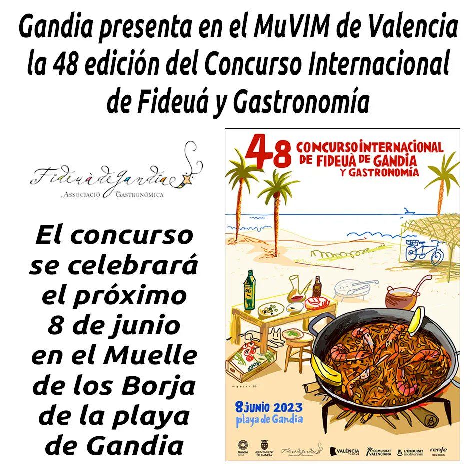 hosteleriaenvlc's tweet photo. Gandia presenta en el MuVIM de Valencia la 48 edición del Concurso Internacional de Fideuá y Gastronomía
https://t.co/ZaIon4icby
@visitgandia @aj_gandia #ConcursoInternacionalDeFideua #FideuaDeGandia #ajuntamentdegandia #visitgandia #HosteleriaEnValencia #Fidegua #AvelinoAlfaro https://t.co/FkAVjG5Eny