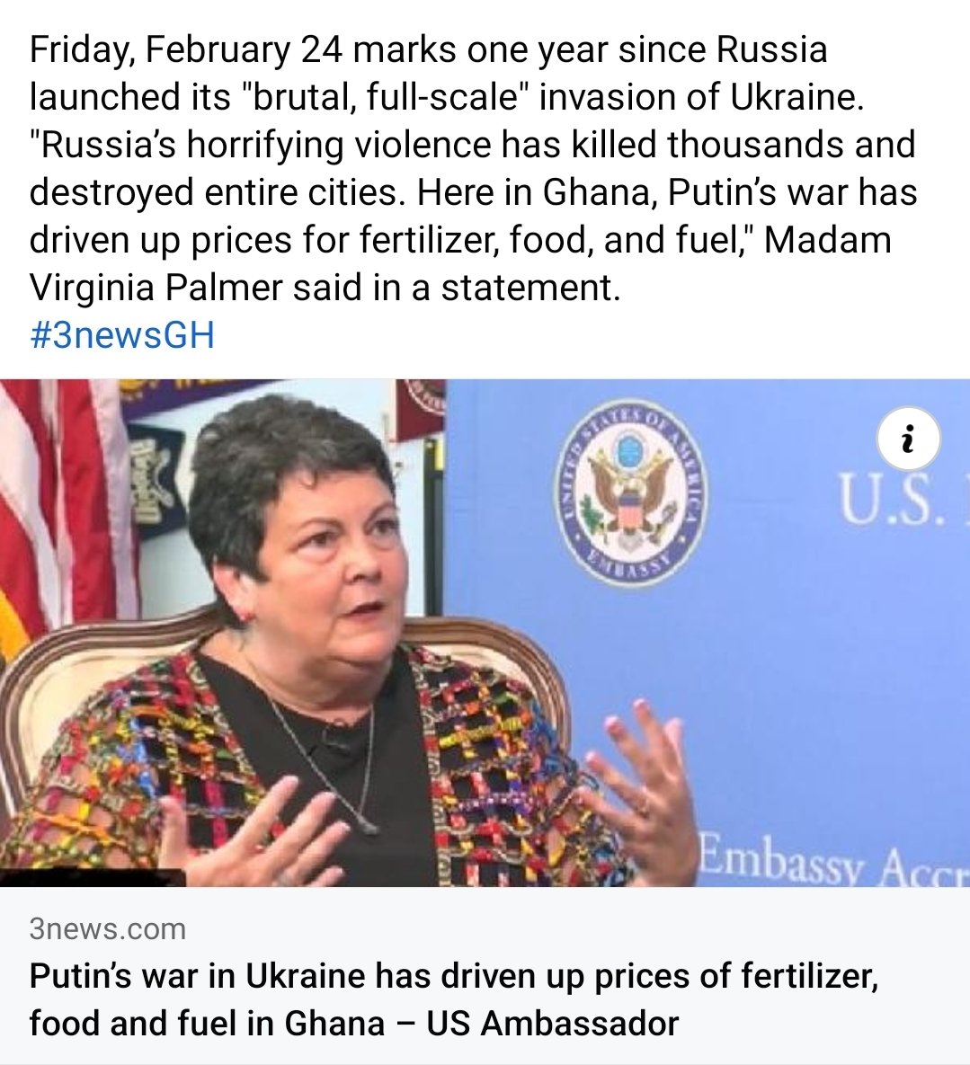 GhanaPoliticalU's tweet photo. The US ambassador to Ghana confirms that the Russian Ukraine war lead to high inflation in Ghana.
#BawumiaNeverLies https://t.co/ETrgmJ97RT