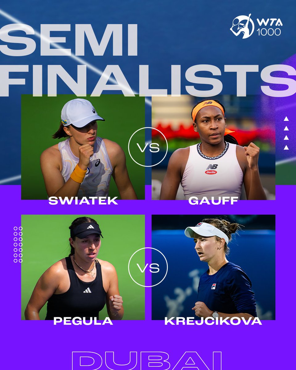 wta (@wta) on Twitter photo Will World No. 1 <a href="/iga_swiatek/">Iga Świątek</a> continue her dominance or will a new champion stand in her way?
Tune into the final 4️⃣ at <a href="/DDFTennis/">Dubai Tennis Champs</a> 🔜
#DDFTennis Will World No. 1 <a href="/iga_swiatek/">Iga Świątek</a> continue her dominance or will a new champion stand in her way?
Tune into the final 4️⃣ at <a href="/DDFTennis/">Dubai Tennis Champs</a> 🔜
#DDFTennis