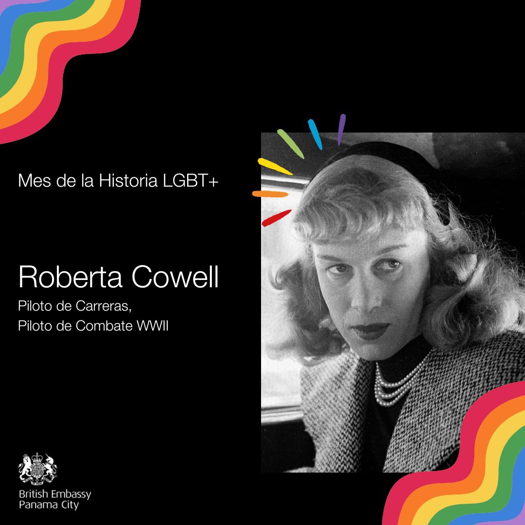 UKinPanama's tweet photo. En febrero, el Reino Unido conmemora el Mes de la Historia LGBT+ 🏳️🌈🏳️⚧️
Hoy reconocemos a #RobertaCowell, piloto de carreras y piloto de combate de la Segunda Guerra Mundial. Es reconocida como la primera mujer trans británica en someterse a una cirugía de reasignación de sexo https://t.co/UcfPP1n636