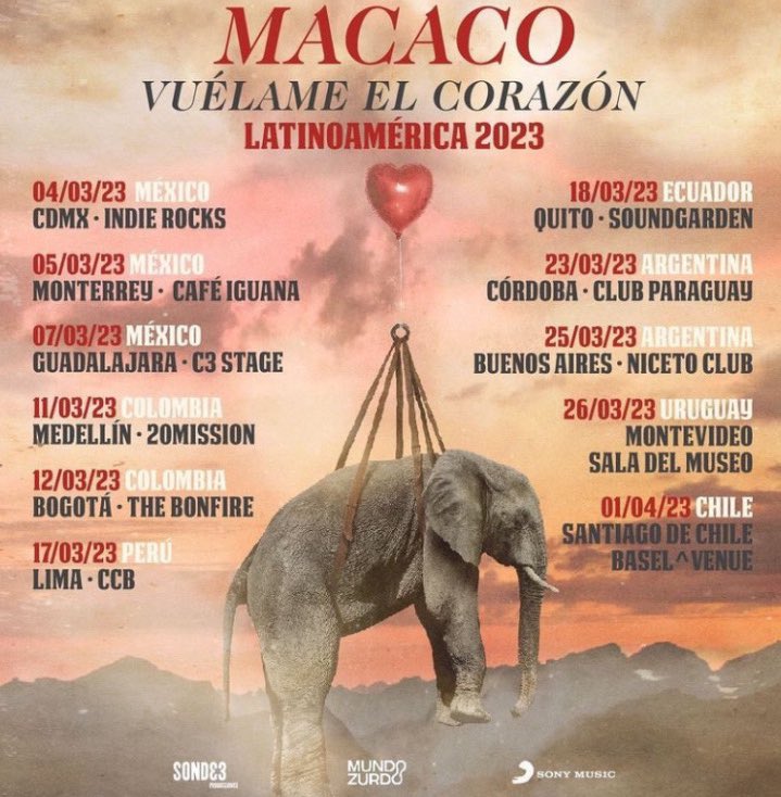 Monkey family de Latinoamérica!!! 
Dentro de poco más de una semana comenzamos gira por México, Colombia, Perú, Argentina, Ecuador, Uruguay y Chile!!! Estoy deseando veros!!!!
Tenéis los tickets en mi web (macaco.info)
MacacoConciertos