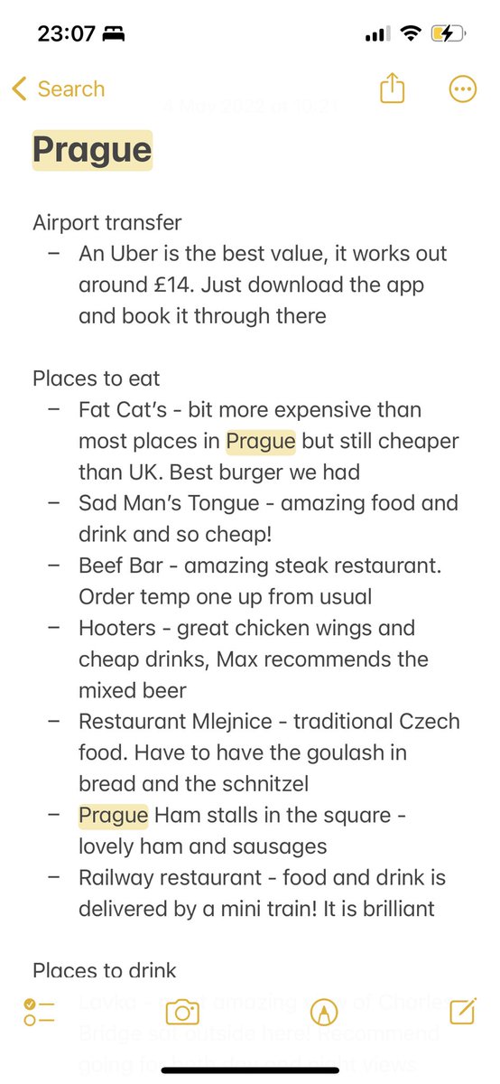 robynella's tweet photo. @GhouriNatasha Here is my list of recommendations from when I went to Prague! I send it to everyone I know who has been since we went. It’s so great there, one of our fave city breaks. Have the best time xxx https://t.co/WEzAGWKt29