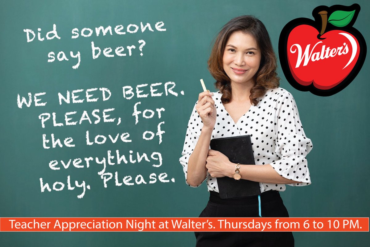 TEACHERS, come to Walter's Thursday nights and be treated to discounts: $1 OFF PINTS & $2 OFF PITCHERS from 6 - 10 PM. #waltersbeer #puebloco #teacherappreciationnight