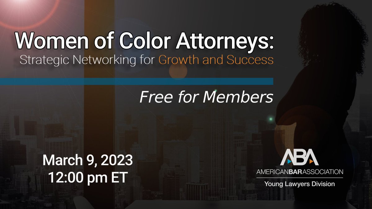 Women of color encounter unique challenges in their legal careers. However, strategies like efficient networking can help boost success and professional progress. This program will give you the tips you need to network as a woman of color. ➡️Register at: bit.ly/3Ez0hEk