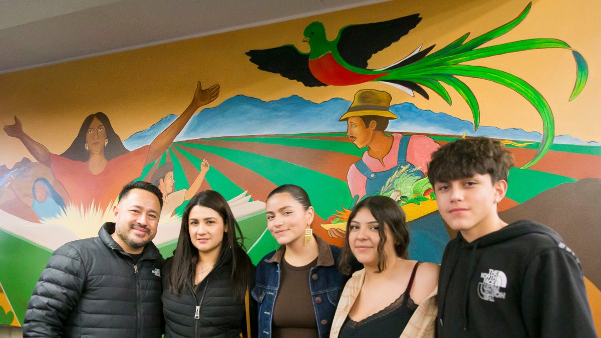 UNC_Colorado's tweet image. Have you seen the new mural inside Michener Library yet?! Mexican Chicana alum Brenda Vargas alongside Chicano muralist Leo Tanguma painted colorful and moving art on the first floor! An unveiling celebration was held last week – go check it out!