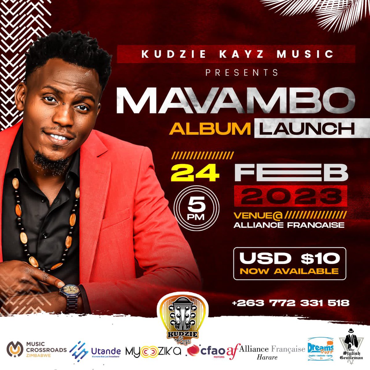 One of our students Music Crossroads Alumni Kudzie Kays's album is set to be launched tomorrow Friday the 24th of February at the Alliance Francaise. This is an event not to be missed.
