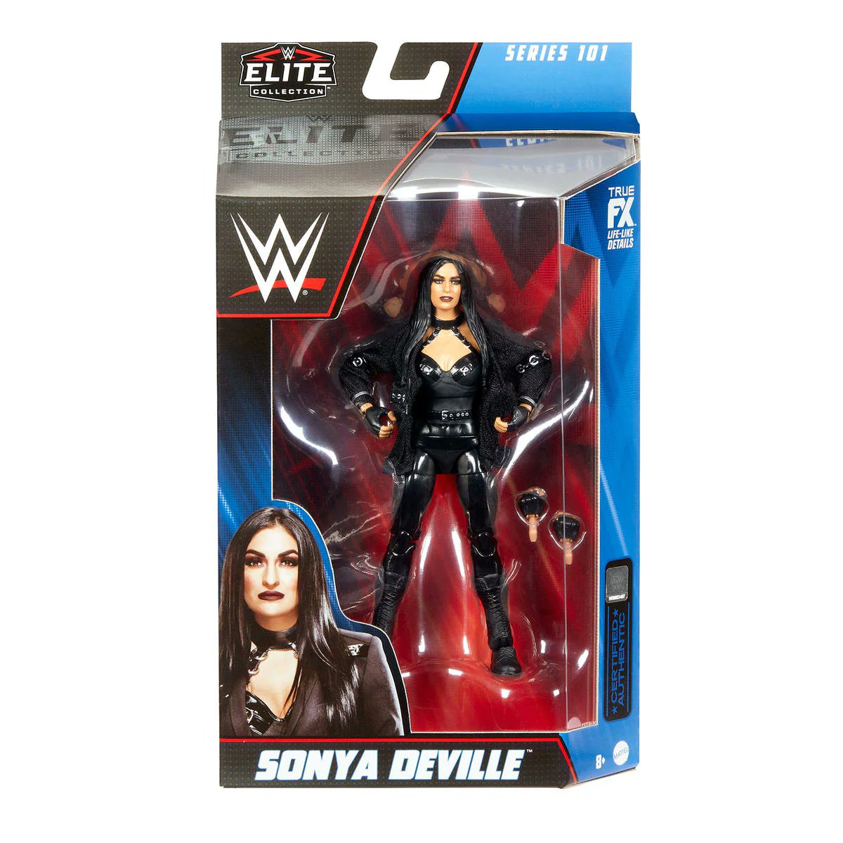 WFigRatings's tweet photo. ⭐️⭐️⭐️½

This Sonya Deville is a solid figure with a good face scan. The fabric jacket has some nice detail and we like her shiny leather attire.🐈‍⬛😍 This is her first figure in 4 years and a good addition to your womens figure roster. 

#Elite101 https://t.co/c1w8F130QD