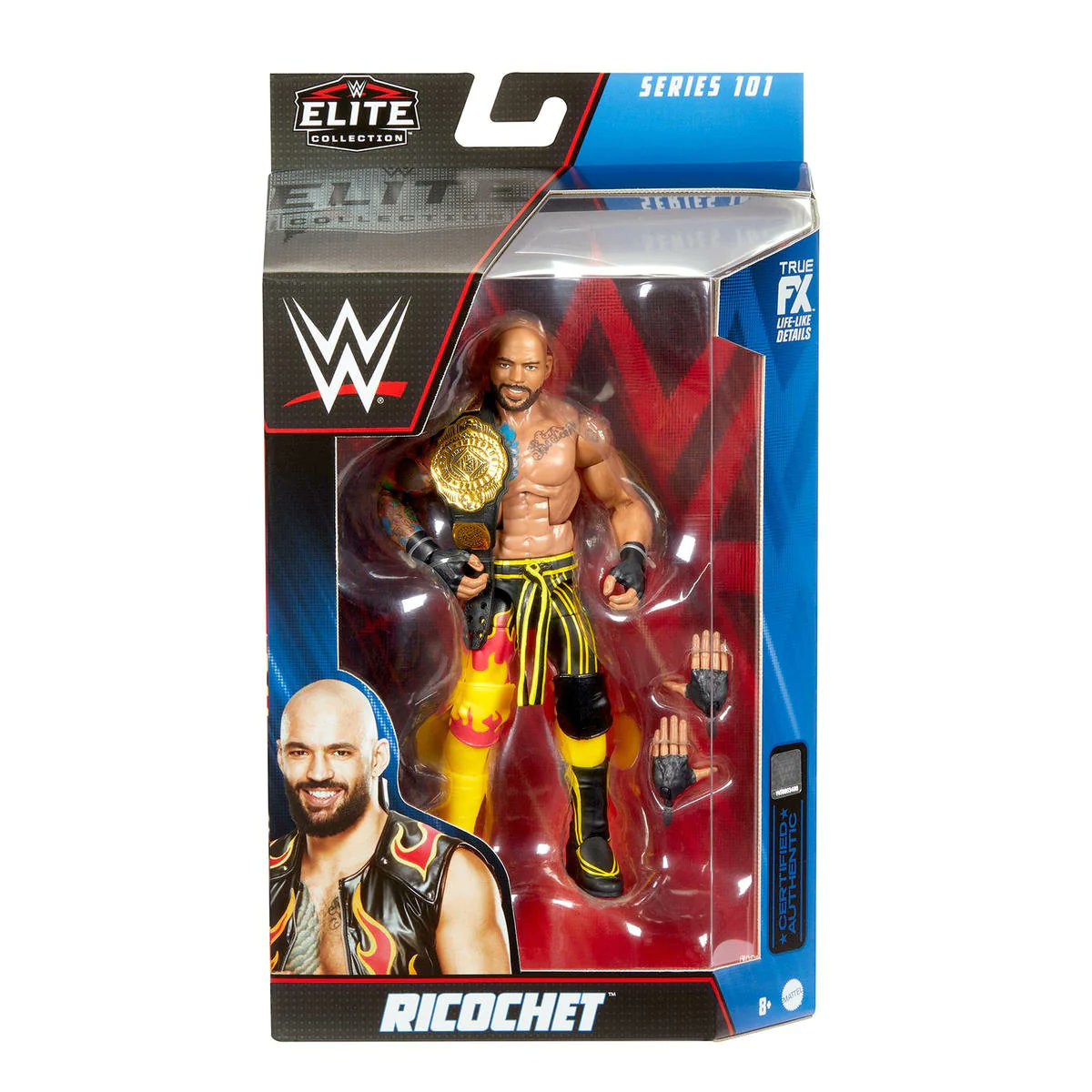 WFigRatings's tweet photo. ⭐️⭐️⭐️⭐️¼ 

The only downside of this Ricochet is that it doesn't come with the vest that he's wearing on the packaging. That aside, we LOVE the vibrancy of the attire, a good face scan, details and intercontinental belt. Excellent work. 

#Elite101 https://t.co/LpEru6Hluh