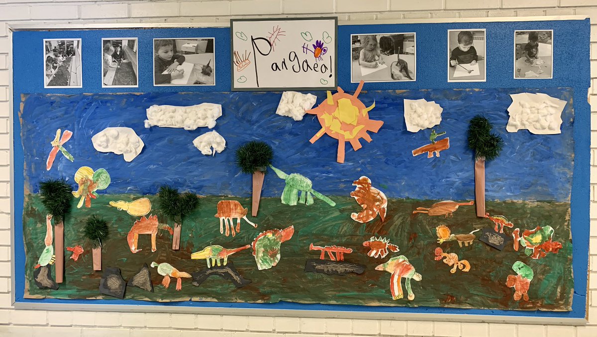 thismomloves's tweet photo. Building vocab &amp; content knowledge is so important for literacy &amp; this is what it can look like in kindergarten! After rich read-alouds/discussion kids are using words like carnivore, predator &amp; Jurassic &amp; when asked what they wanted to name their mural, they suggested Pangaea! https://t.co/4zS4p9zBZy