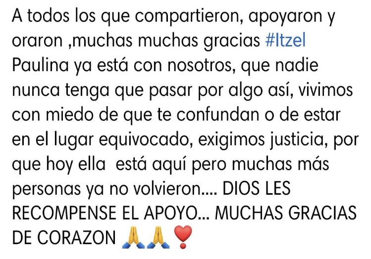 🚨Autoridades de <a href="/segpublicaira/">Secretaría de Seguridad Ciudadana 👮🏻‍♀️</a> y familiares han confirmado la localización a salvo de Itzel Paulina de 16 años quien fuera privada de la libertad luego de ataque armado ocurrido ayer en col San Miguelito  #Irapuato donde un joven identificado como Marco de 25 años fue ejecutado