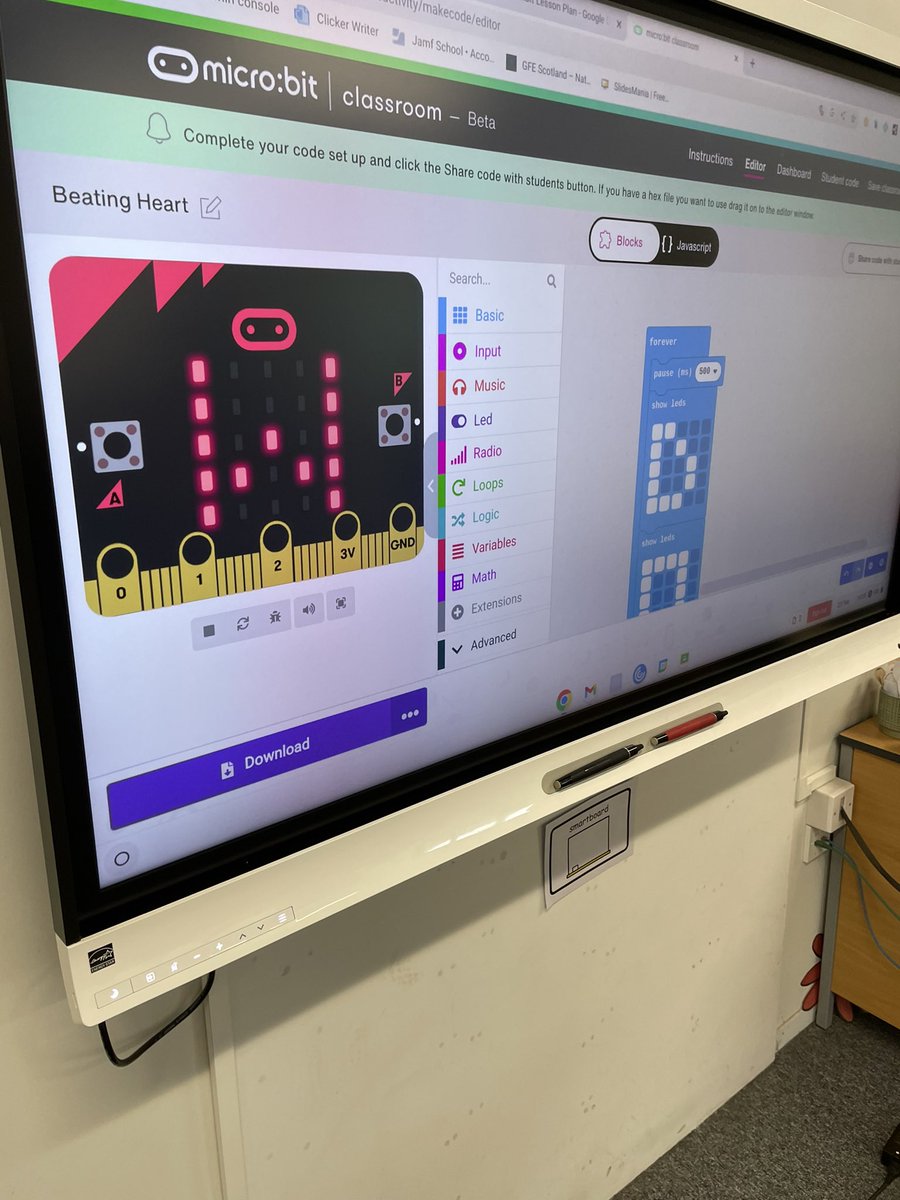MissLunn4's tweet photo. Thank you @AdamDow_ P6 had great fun learning how to code their Micro:bit to display a beating heart and the letters of their name!  @stdavidsPS_ELC https://t.co/9qBEGE8DYc