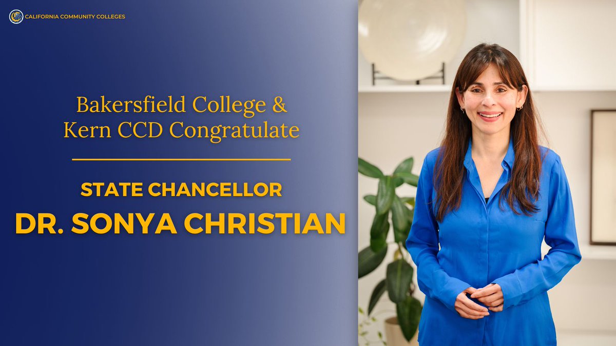 BAKcollege's tweet photo. It is a monumental day for the Kern Community College District and the State of California!  The selection of Dr. Sonya Christian as California Community Colleges Chancellor was announced at 11AM today. Congratulations from the Renegade community. https://t.co/D6DHUNjtoY