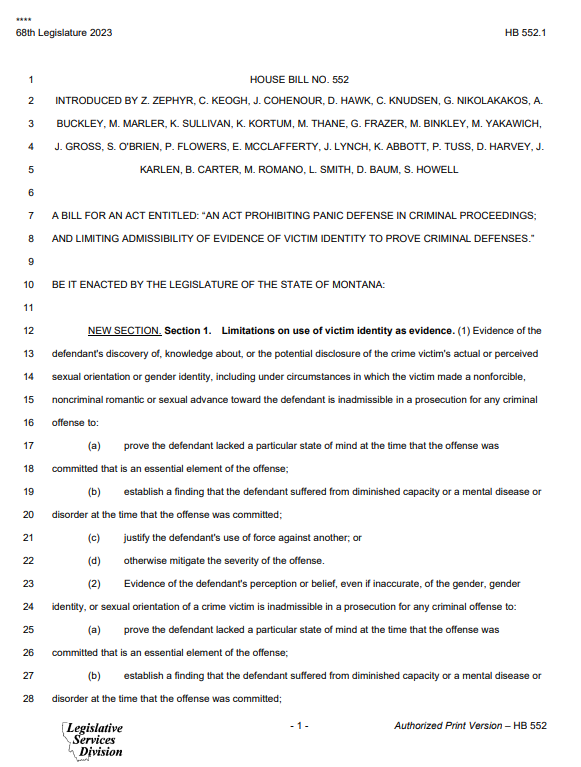ErinInTheMorn's tweet photo. The state of Montana has tabled trans rep Zooey Zephyr's bill, HB552, that bans the gay/trans panic defense.

They literally think it should be legal to kill a trans person if you are romantic with them and suddenly discover they are trans.

Despicable. https://t.co/4HW5YoSOUJ