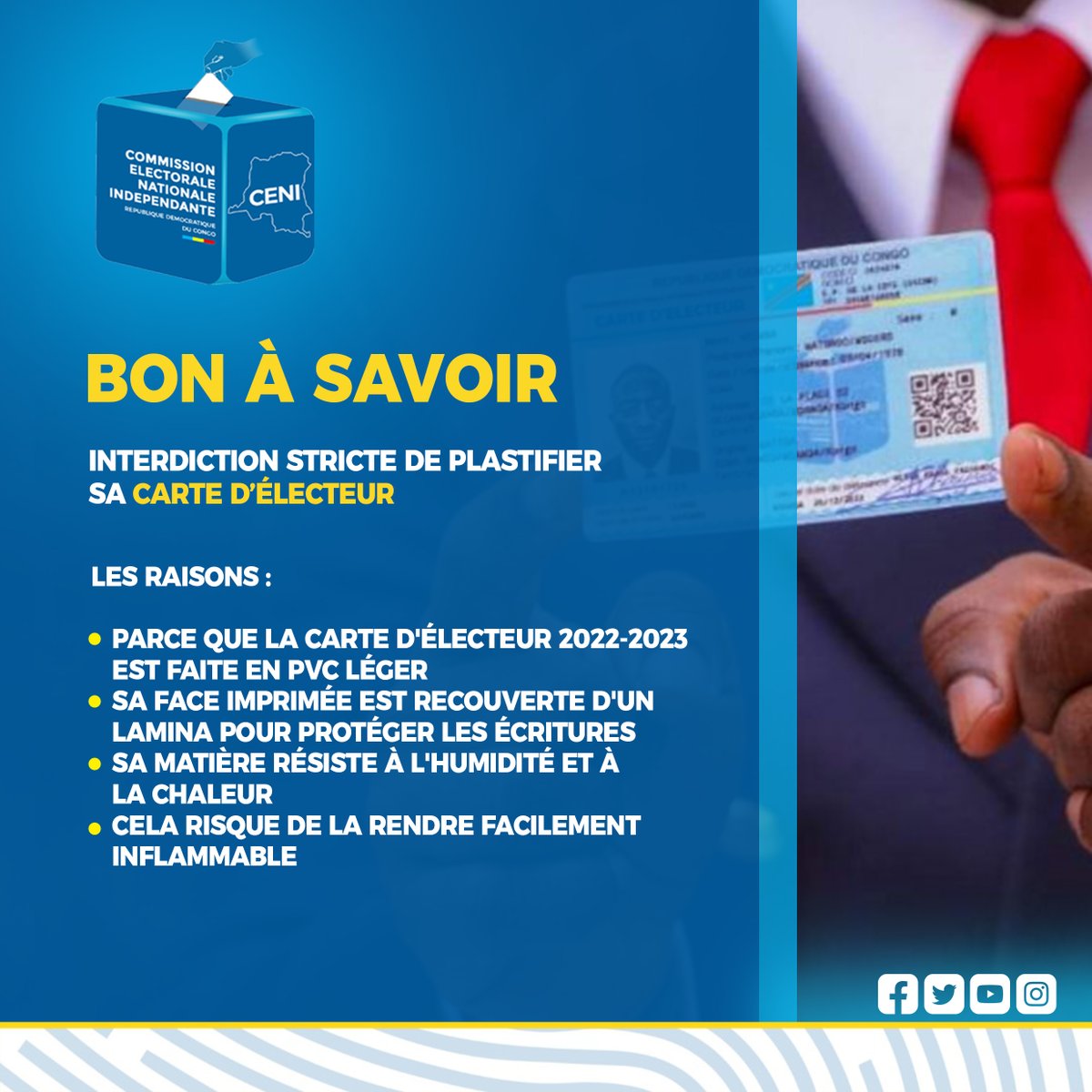 cenirdc's tweet photo. ENRÔLEMENT DES ÉLECTEURS | Bon à savoir à propos de la conservation des cartes d'électeur. https://t.co/B2P91KvHne