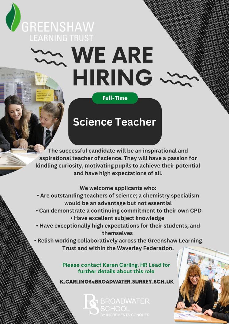 Broadwaterstaff's tweet photo. Come and join us!  Working in a school with fabulous students, disruption free learning, a highly visible SLT and genuinely brilliant CPD programme is what all great teachers deserve. https://t.co/uwf0OOBQC7