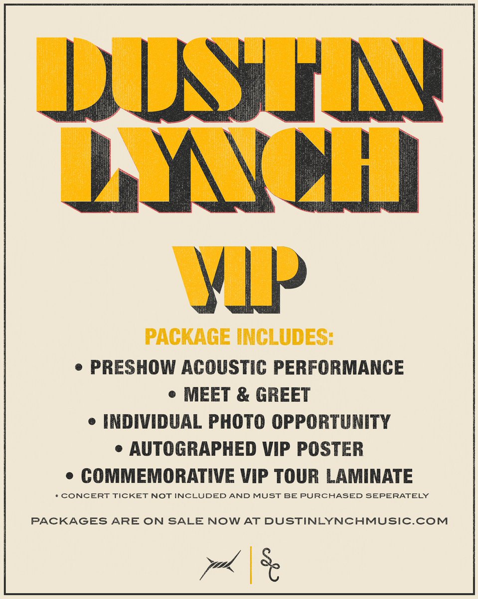 VIP packages are now available for select dates this Spring, including an exclusive acoustic performance. I might test out some new jams!

dustinlynchmusic.com/tour