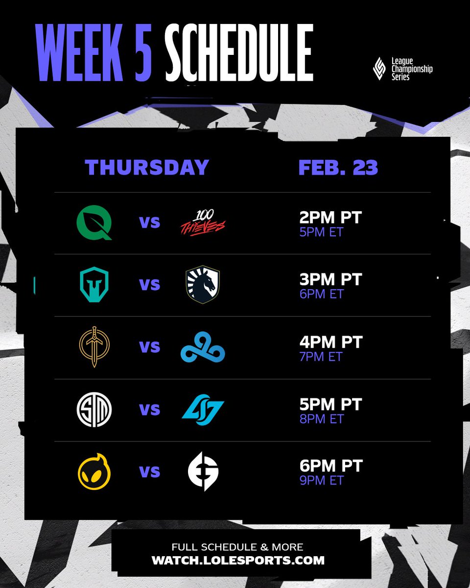 LCS On Twitter Week 5 Starts At 2PM PT 5PM ET LCS lcs-on-twitter-week-5-starts-at-2pm-pt-5pm-et-lcs