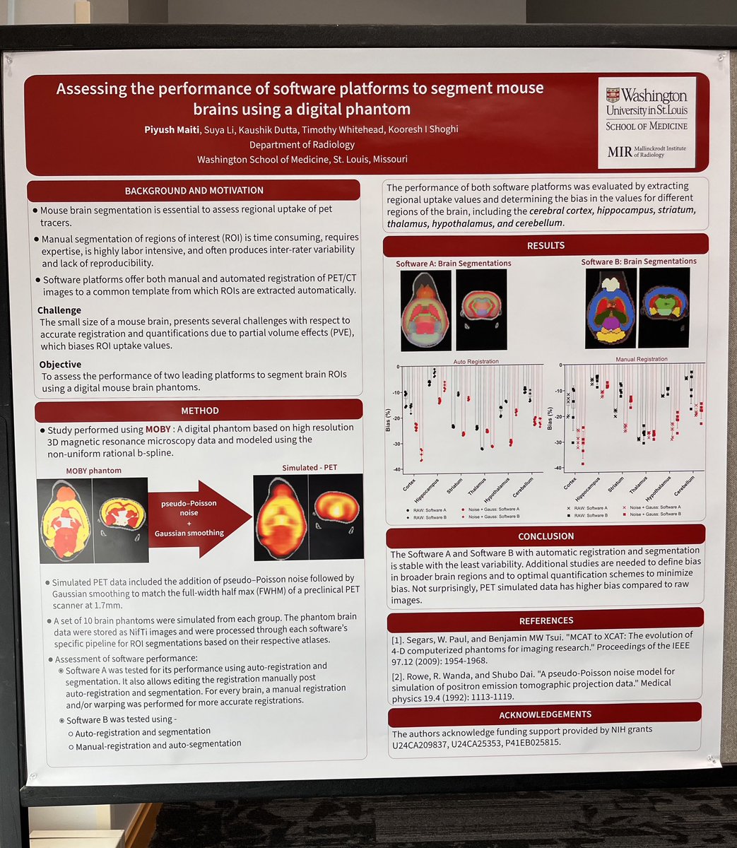 maitipiyush's tweet photo. Join me at the #PETRTRC Annual Workshops & Scientific Session hosted by @MIRimaging to learn about the work on "Assessing software platforms for mouse brain segmentation using a digital phantom" at @ShoghiLab #MIRresearch #brainsegmentation https://t.co/Jn8ecwLimf