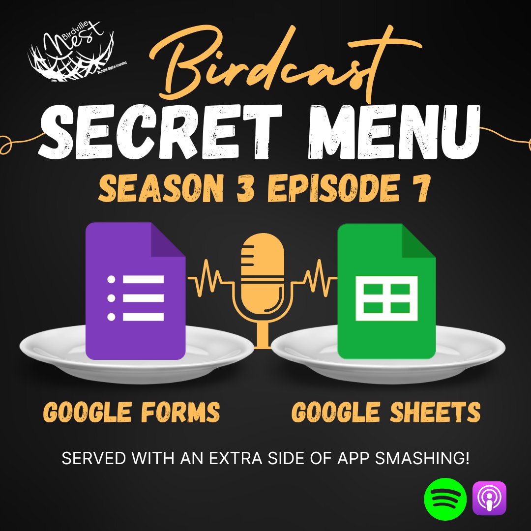 You can do WHAT with a Google Form?  And did you know that Google Sheets is for more than just adding up numbers?  

Check out this week's episode of the Birdcast to learn what's on the Secret Menu!

anchor.fm/birdvillenest/…